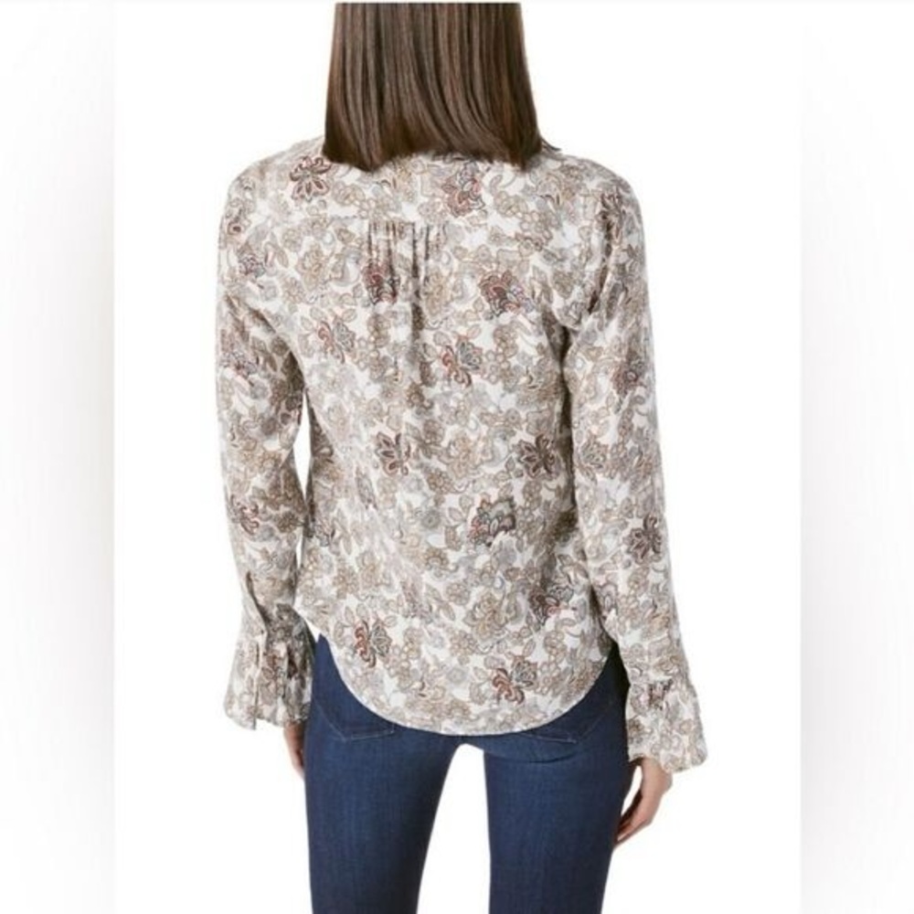 FRAME Silk 70s Ruffle Silk Top Off White Multi Paisley Size Small - Picture 2 of 8
